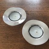 Pair of round candlesticks in silver metal, Danish design