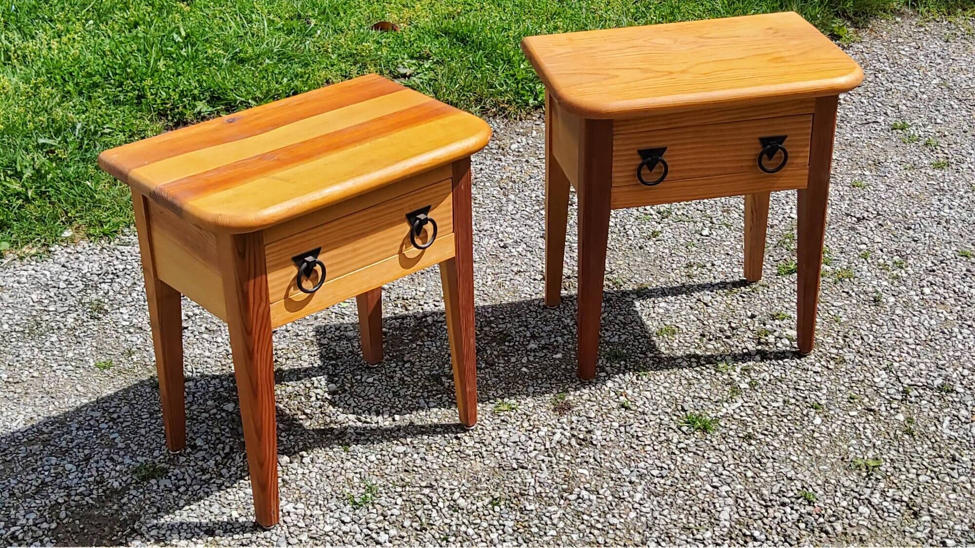 Pair of vintage bedside tables from the 70s in solid pine