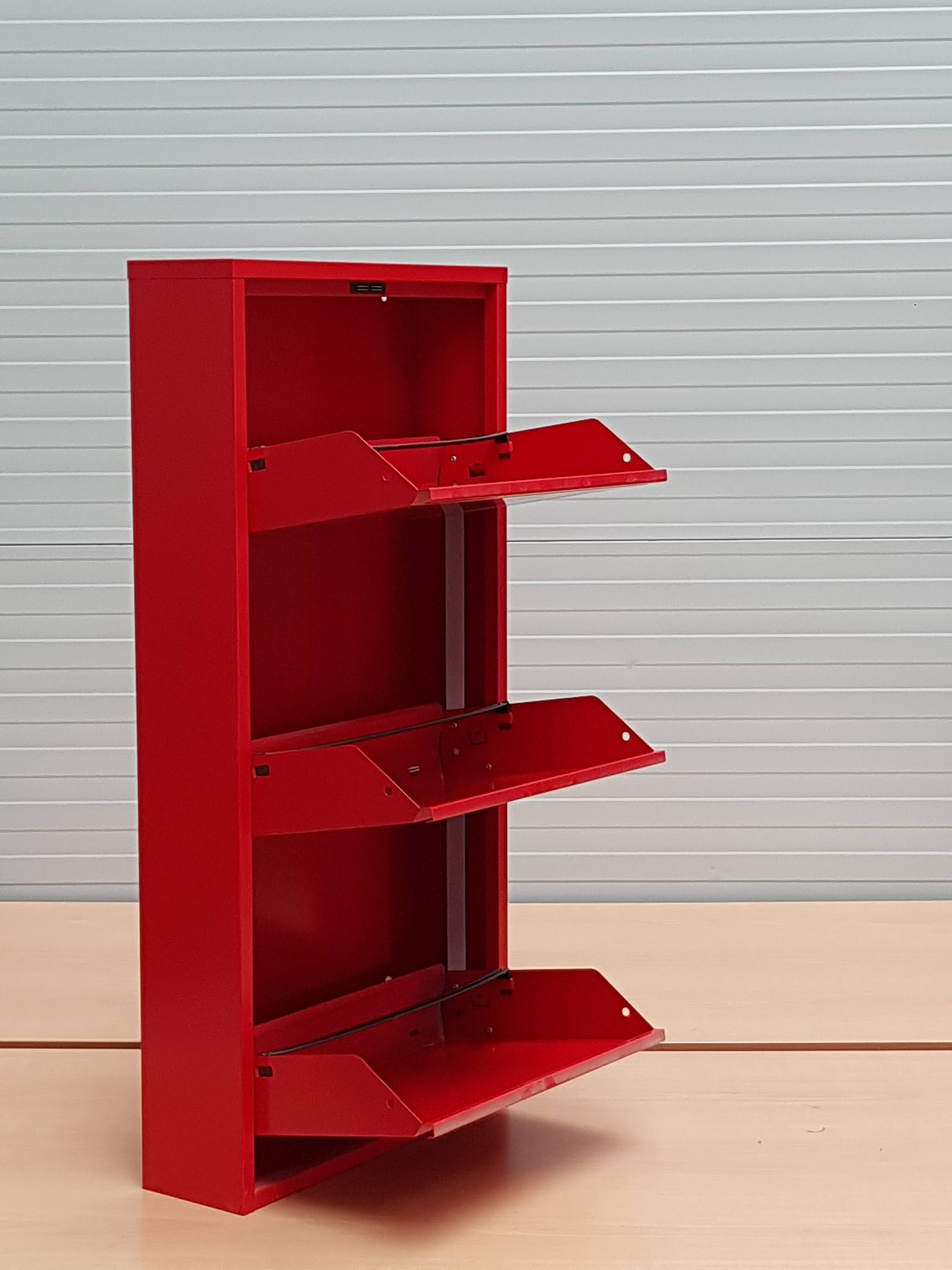 Red metal shoes storage cabinet