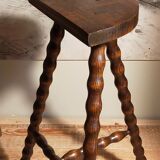 Stool high tripod solid wood turned vintage