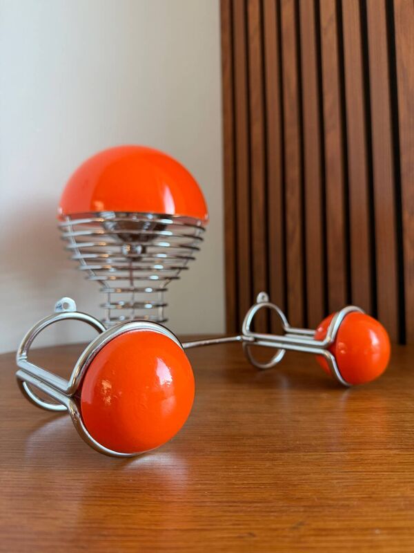 Patère double ''Boule'' Orange & Chrome  Space Age