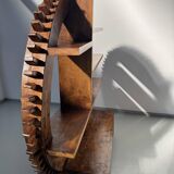 Vintage Brazilian folk art handmade round wall cabinet in Cumaru wood, 1960s