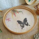 Set tray and 6 under glass bamboo vintage butterflies
