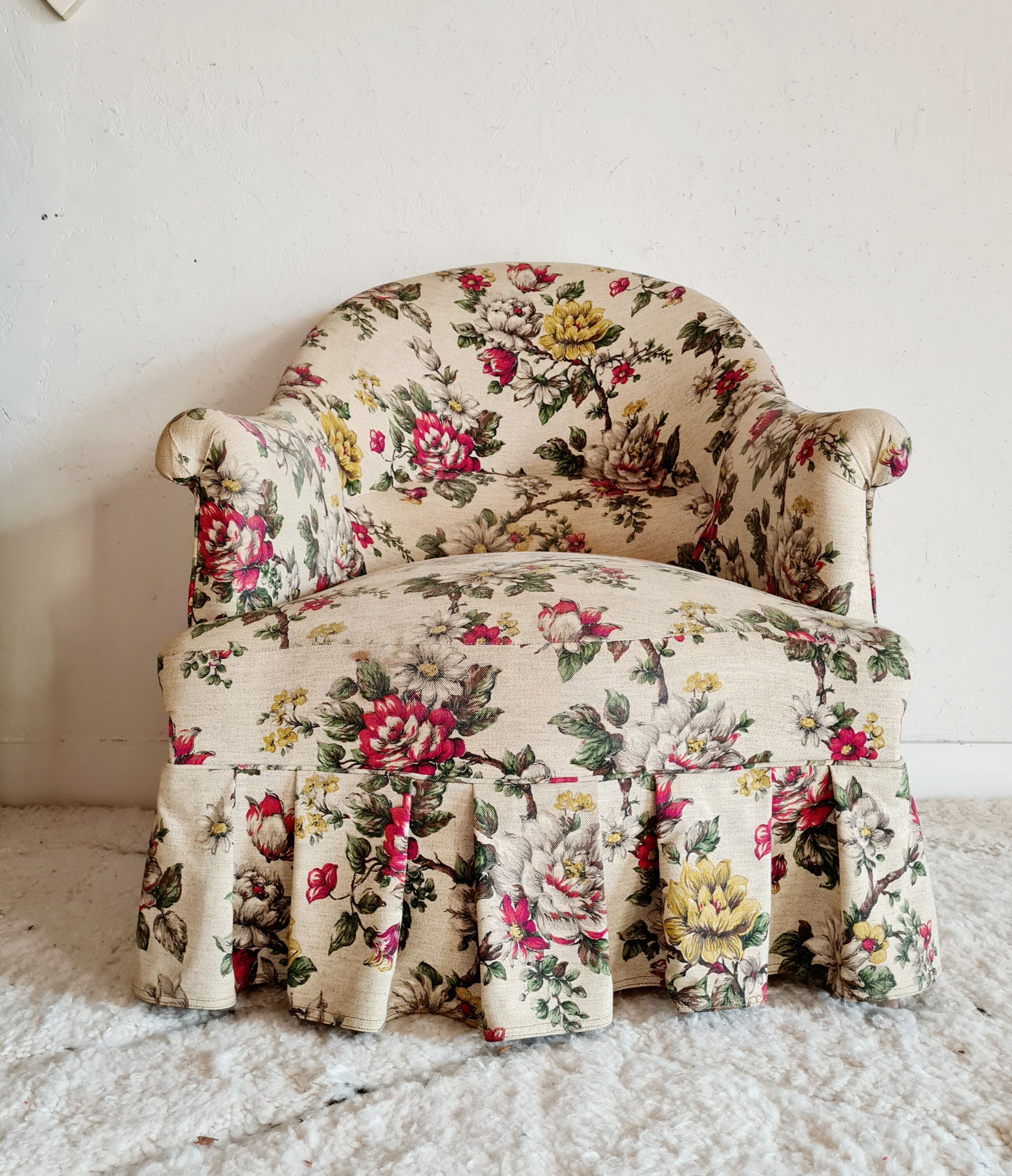 Antique flowered toad armchair
