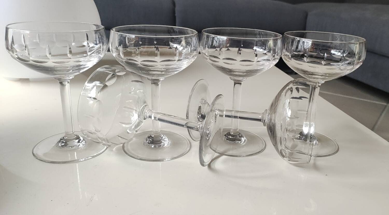 Lot of 6 x Champagne Coupes/Verreries Doyen. Art Deco. In half crystal.