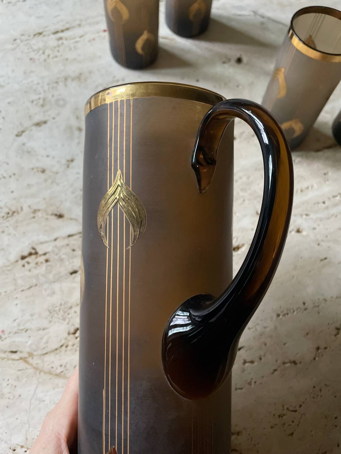 1930s brown and gold orangeade set