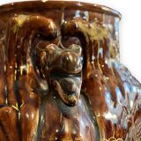 Important Longchamp Griffon vase in golden ceramic