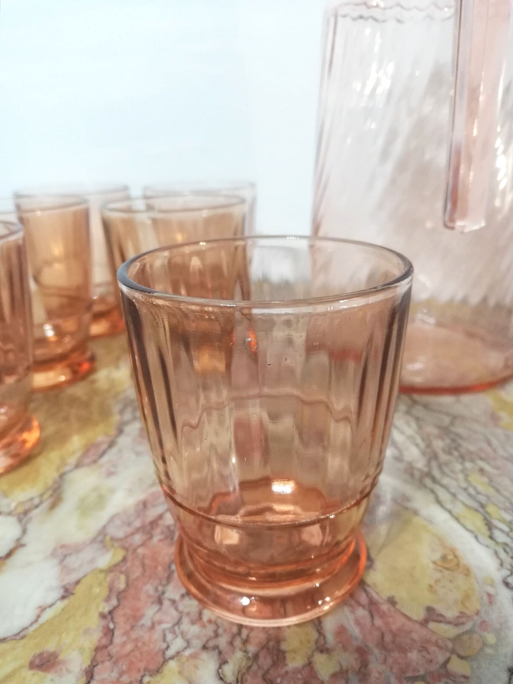 Service à orangeade art déco en verre roseline