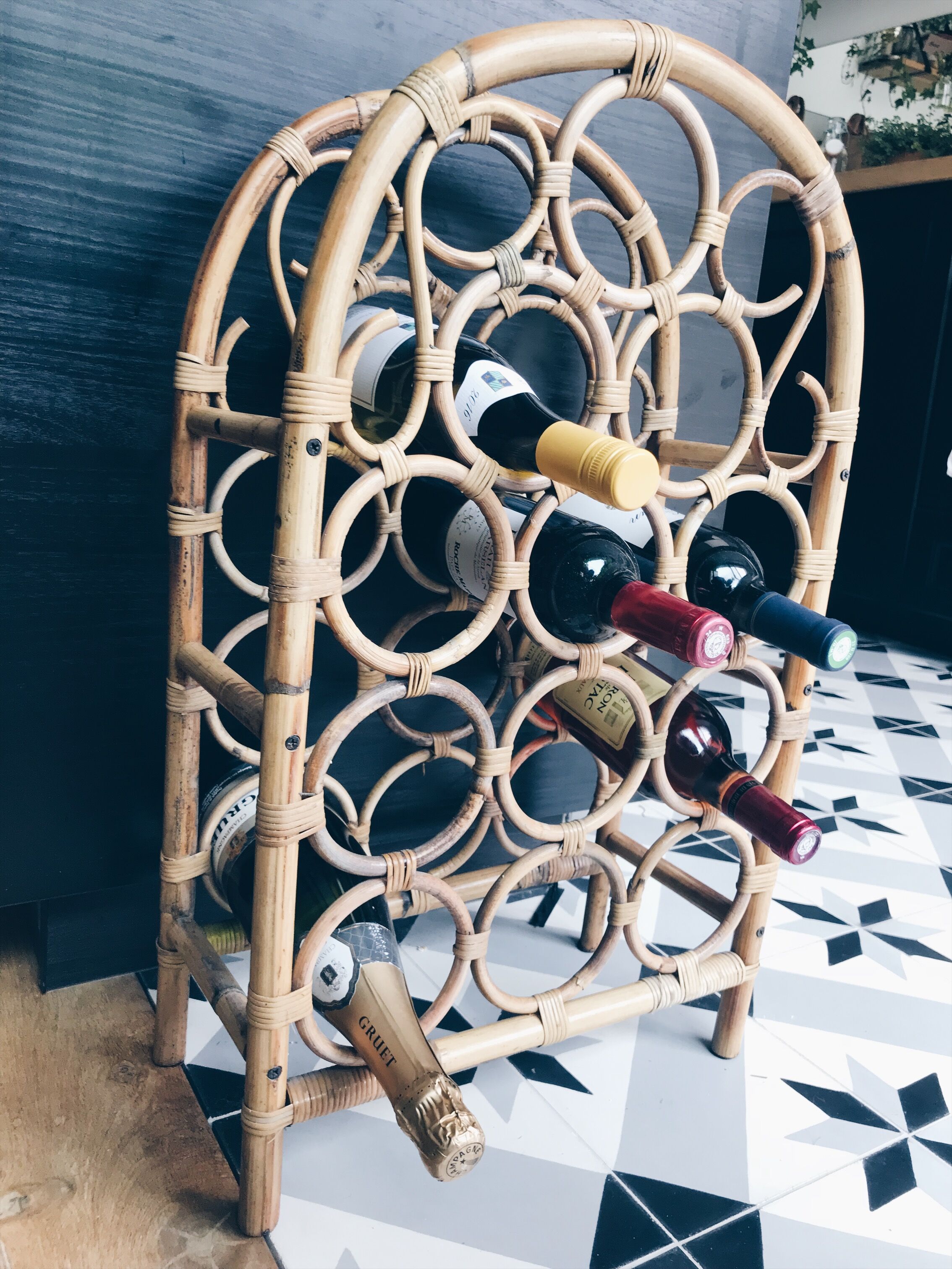 Vintage rattan bottle holder