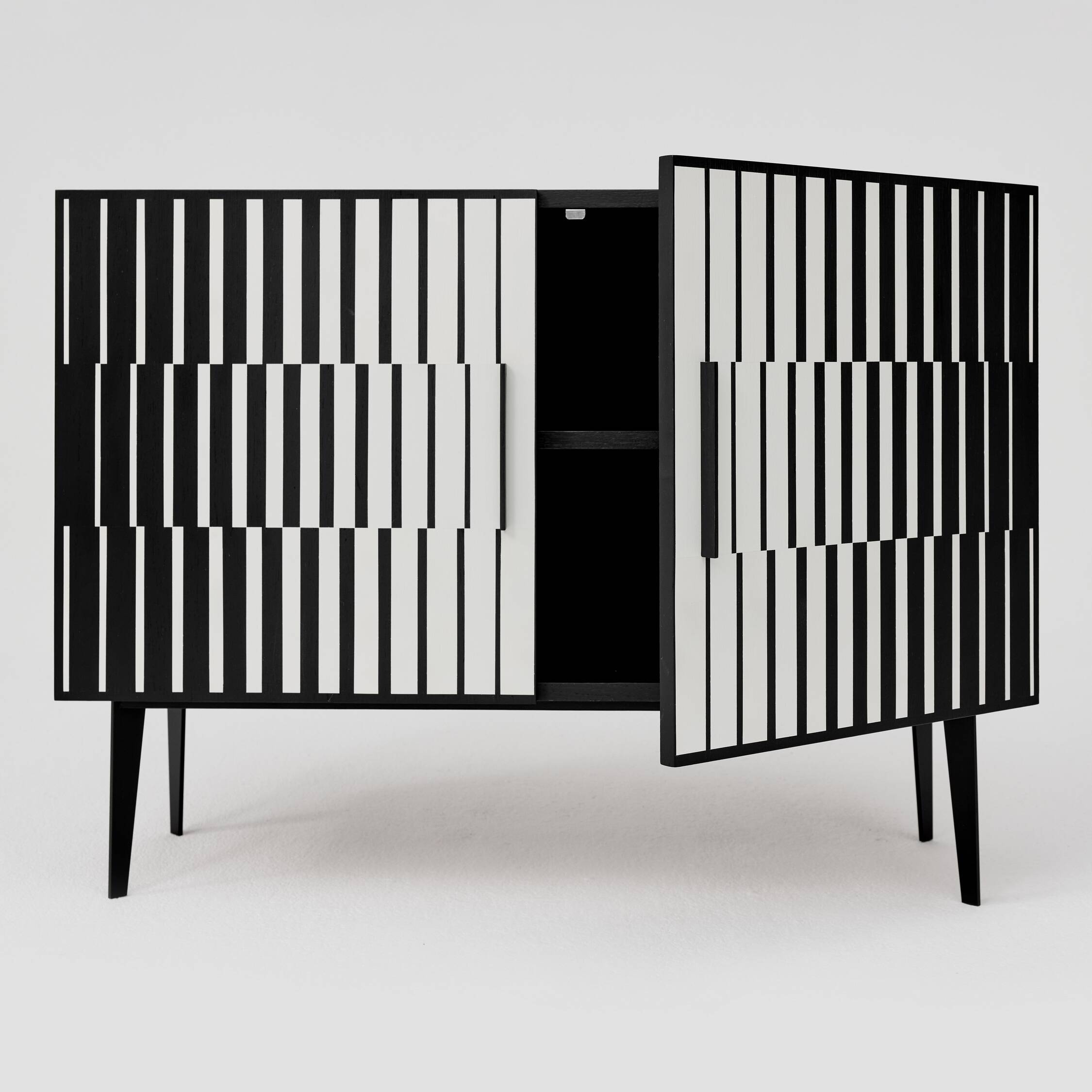 Vintage Sideboard with Hand-Painted Op-Art Pattern, 1970s.