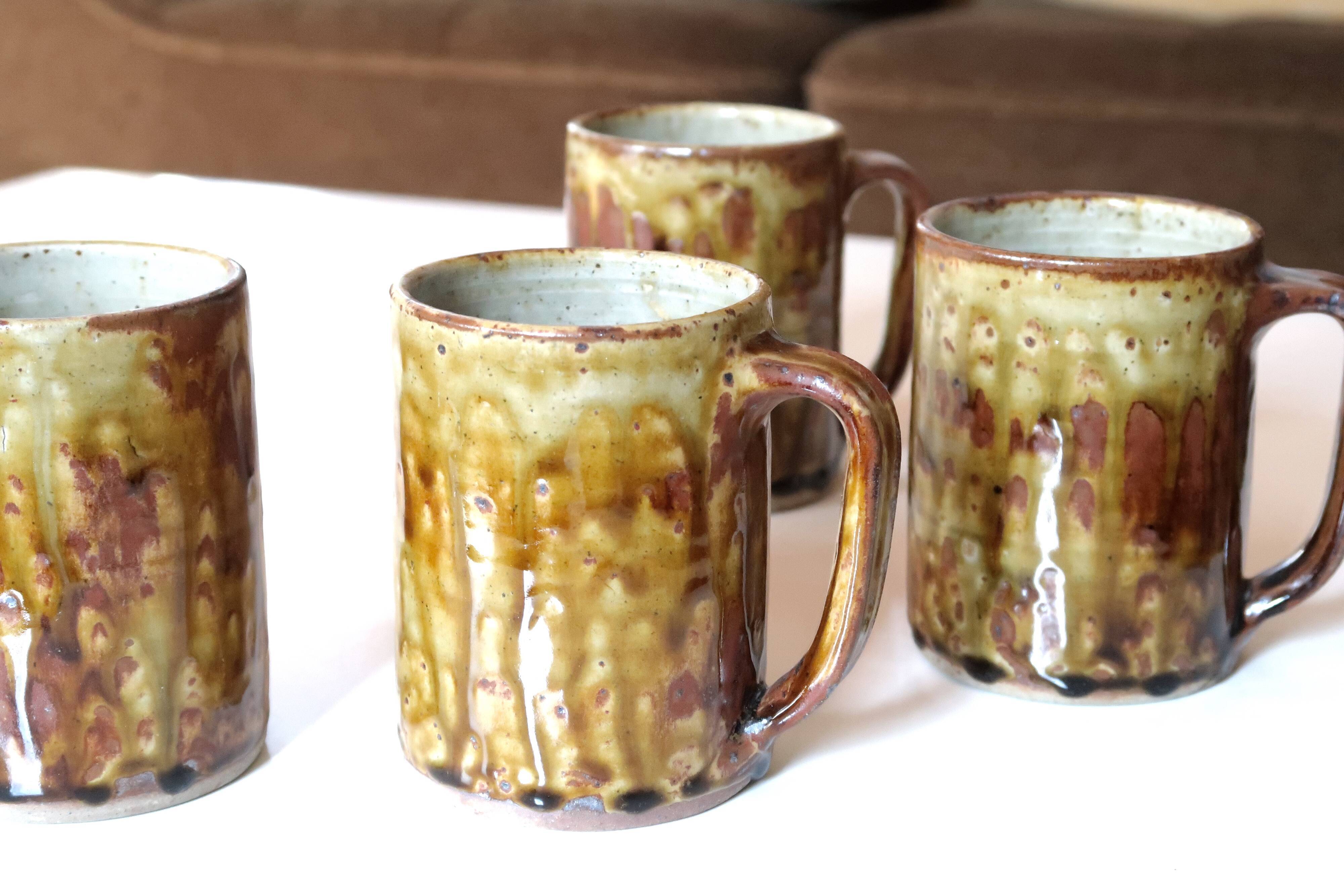 Set of 4 mugs in Migeon sandstone, La Borne, 60s