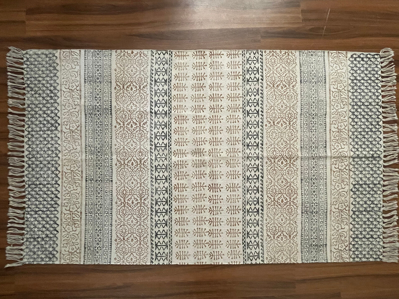 Cotton hand weaved hand block printed picnic rug