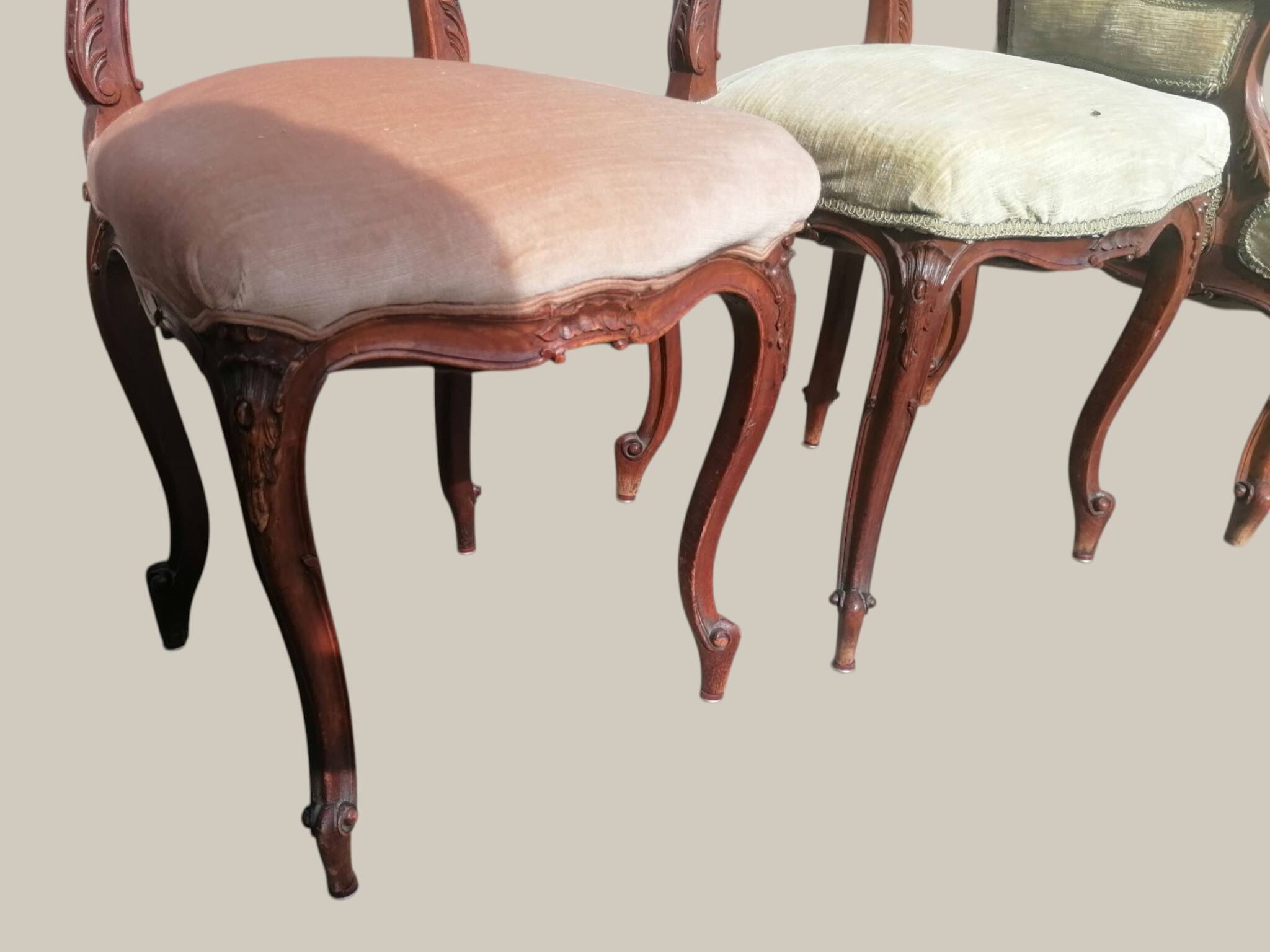 Salon Rocaille / Rococo - 2 fauteuils & 2 chaises - Noyer XIXe