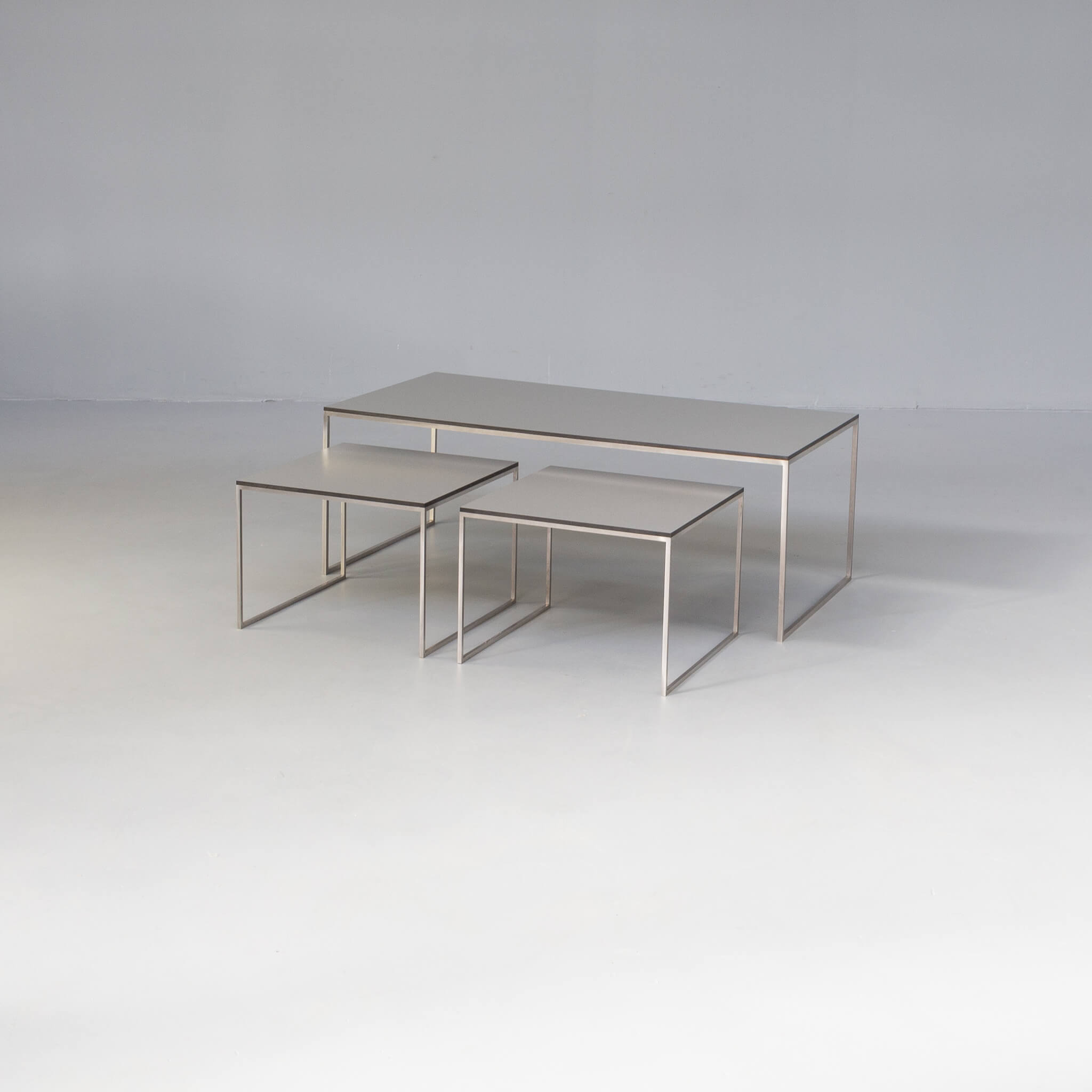90s coffee / nesting table stainless steel foot and trespa top set/3