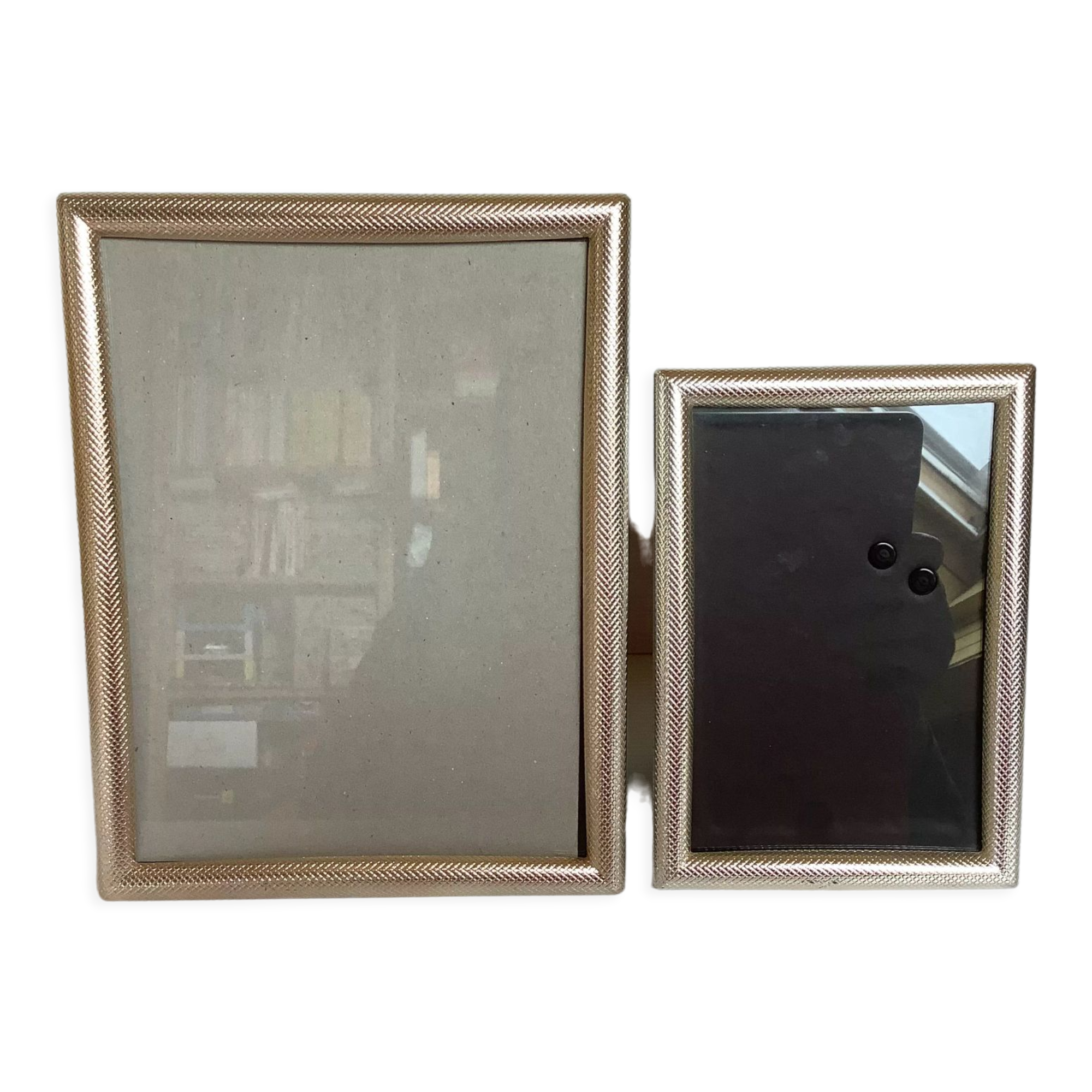 Pair of silver metal photo frames