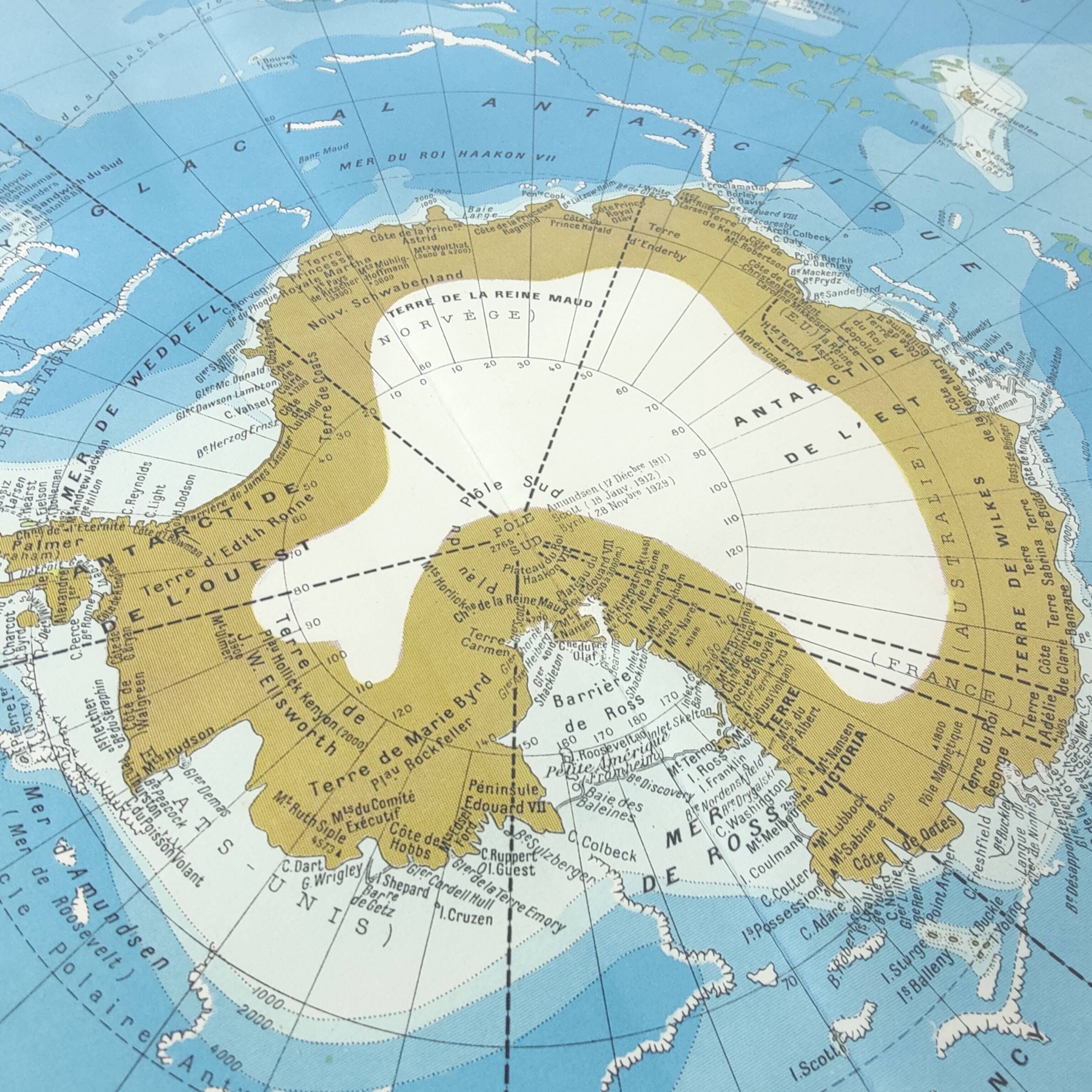 Carte Pôle Sud Antarctique vintage de 1950