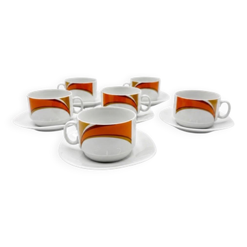Tasses à café Schirnding Bavaria orange graphique années 70