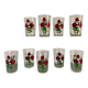Set of 9 vintage glasses with flower designs - red roses -
