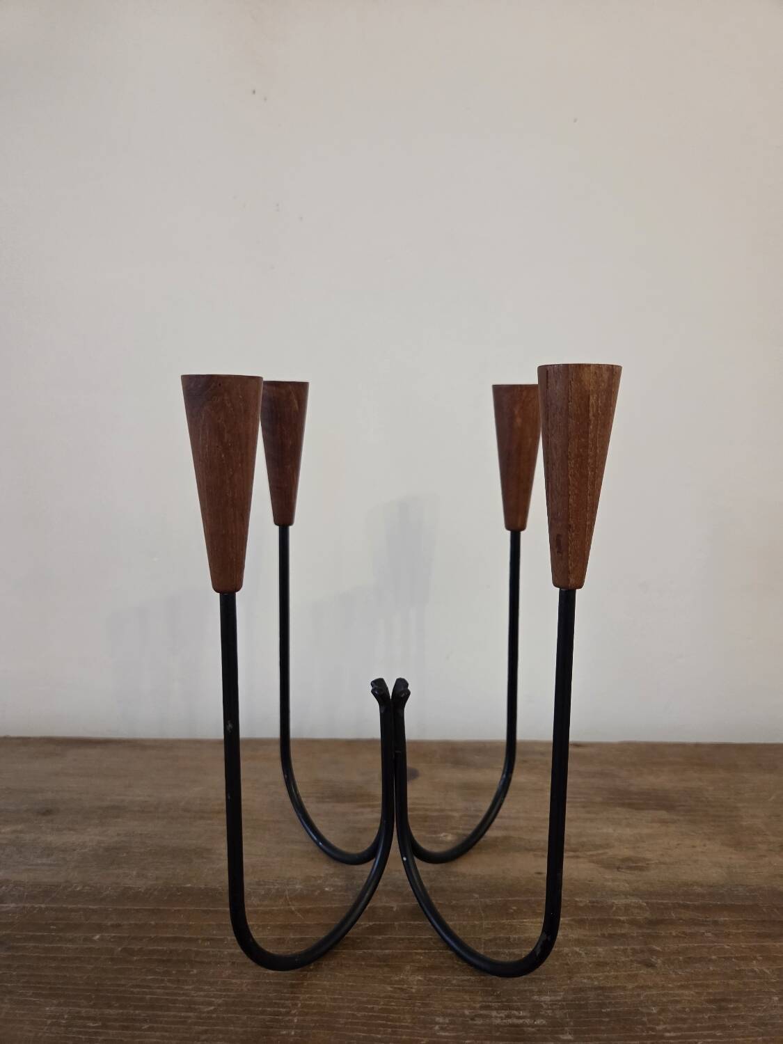 Scandinavian teak and metal candlestick