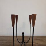 Scandinavian teak and metal candlestick