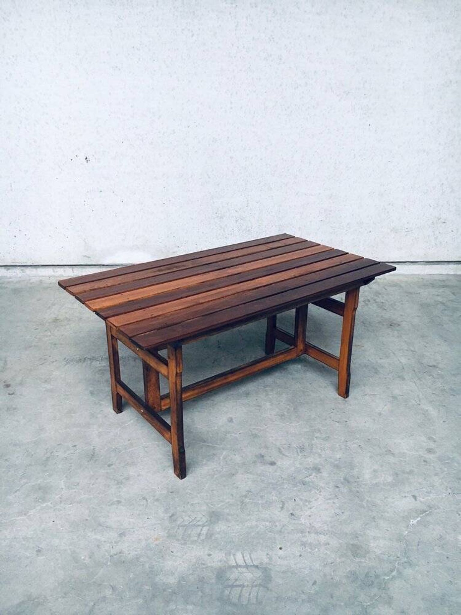 Patinated Wood Garden Table, 1970s