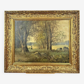 Huile sur toile paysage par Charles Henry (XIX-XX)