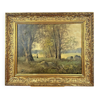 Huile sur toile paysage par Charles Henry (XIX-XX)