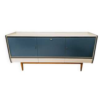 Enfilade vintage en bois bleu et blanc