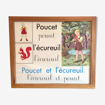 Affiche pédagogique élocution rossignol vintage années 60 poucet et l'écureuil