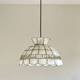 Chandelier suspension lampshade in mother-of-pearl and brass lighting vintage antique ceiling lamp