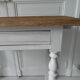 Dessert, old desk, pedestal and pearl grey patinated oak belt, wooden tray