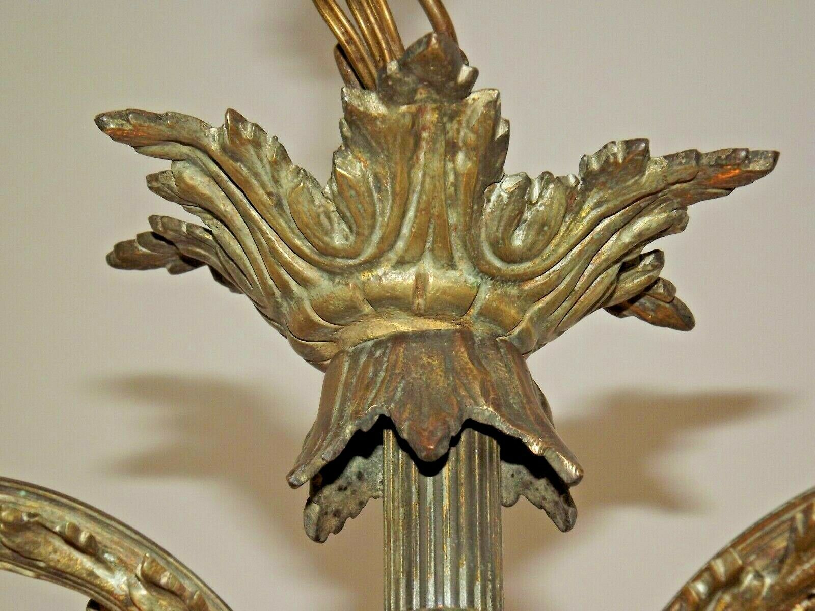 French antique bronze 3 light semi flush chandelier opaque patterned shades