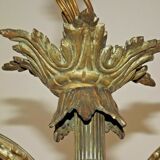 French antique bronze 3 light semi flush chandelier opaque patterned shades