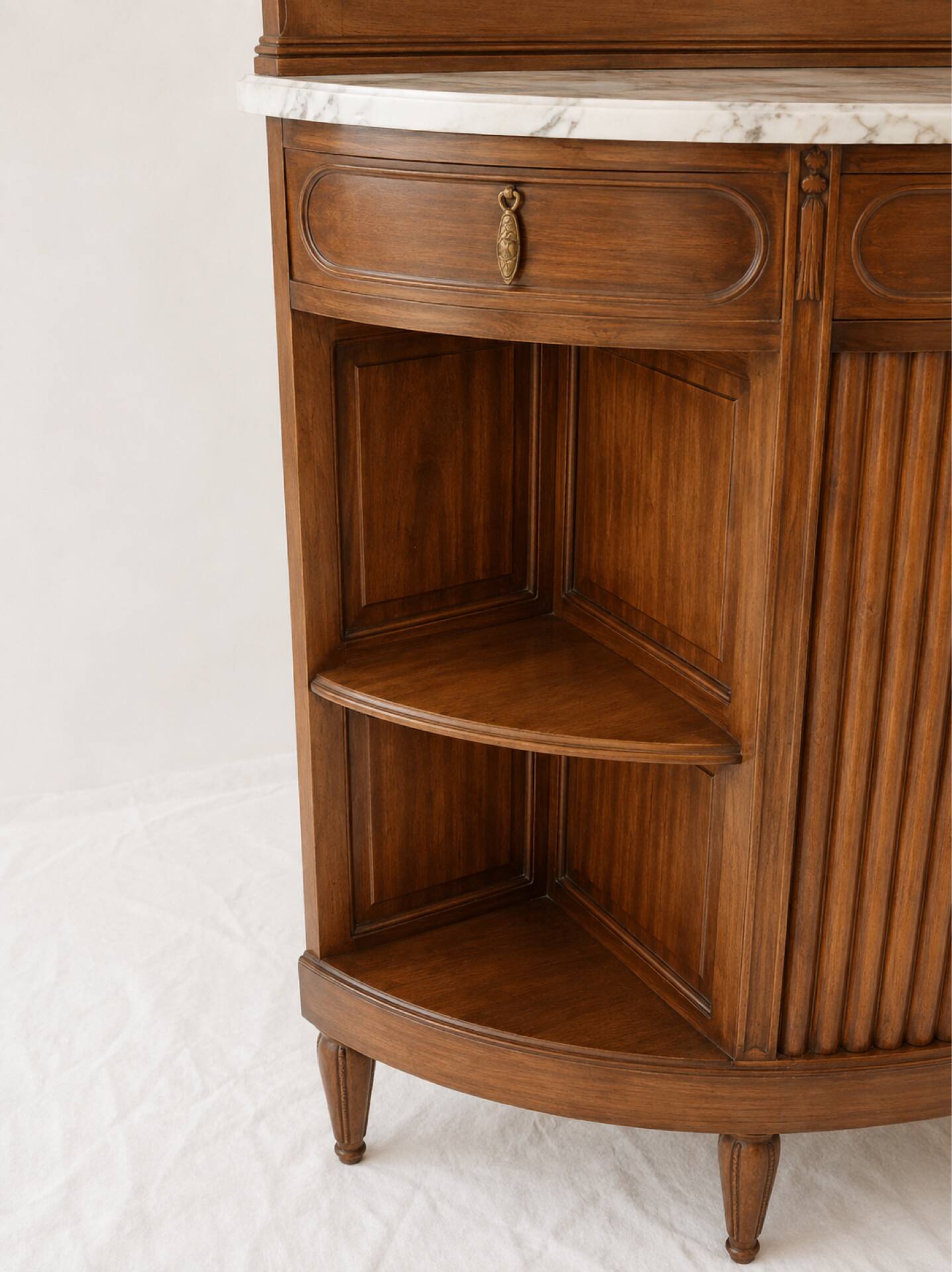 1930s buffet console in solid mahogany, marble and bevelled mirror.