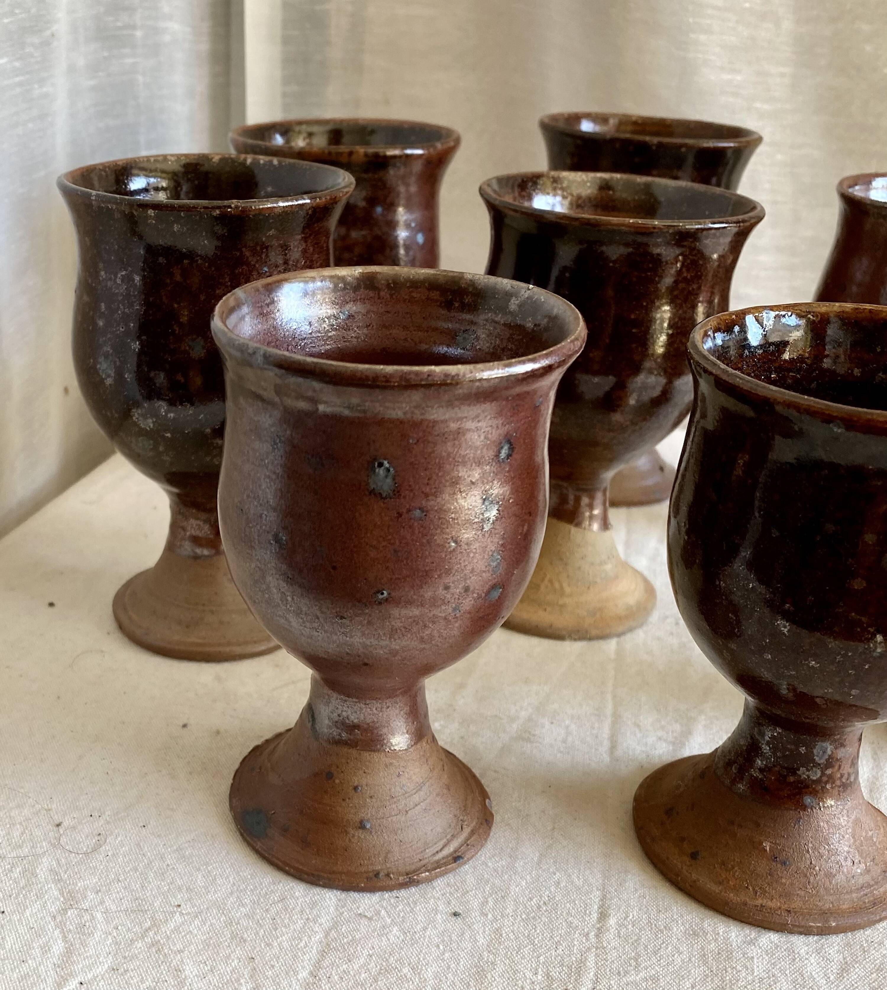 Service de 8 verres grès pyrite vintage 1960 d'Albert THIRY (Vallauris)