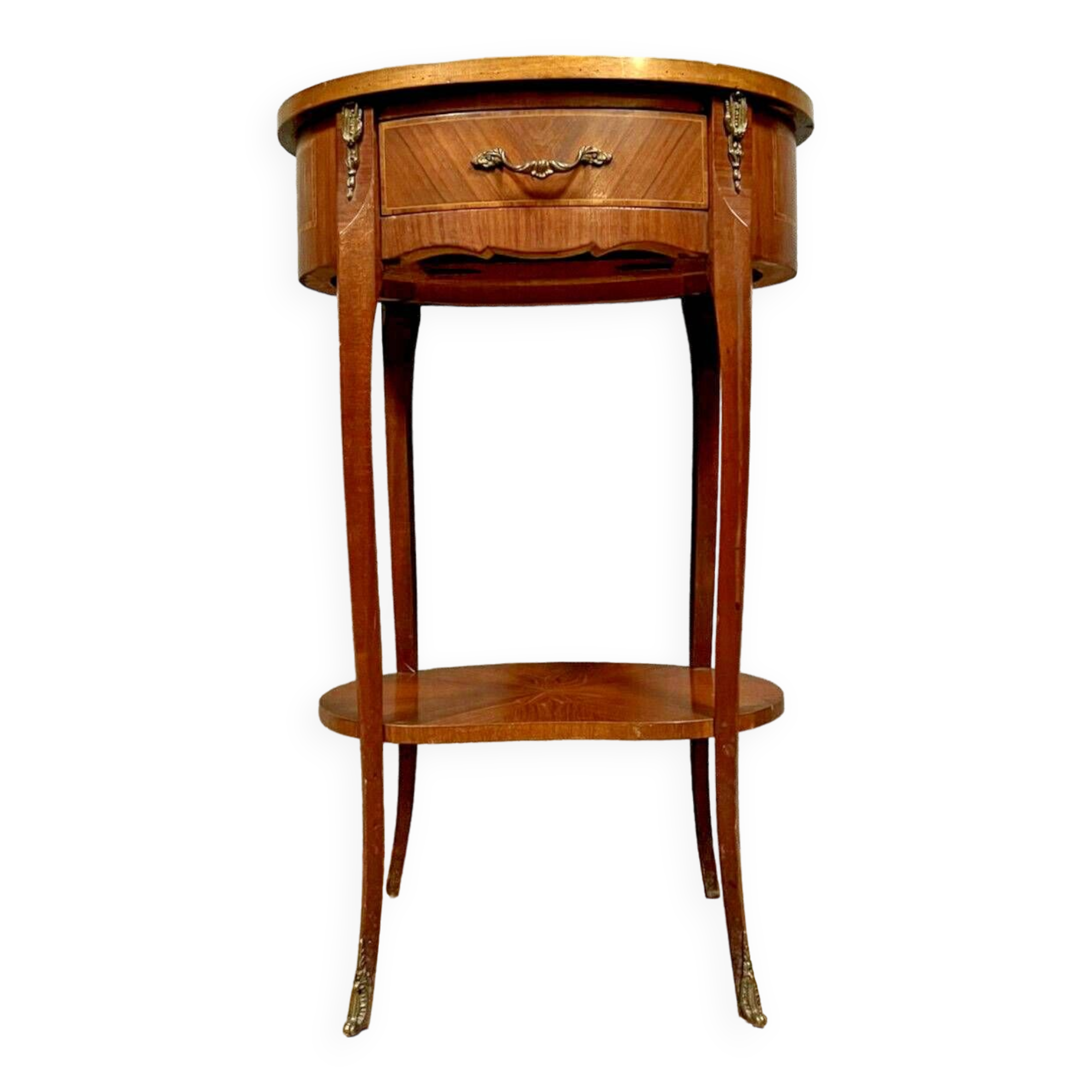 Louis XV style ceremonial marquetry drum table / circa 1920