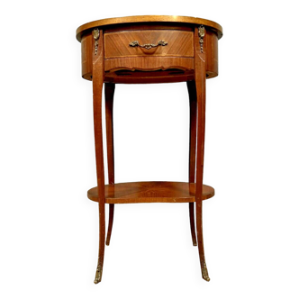 Table tambour d'apparat style Louis XV en marqueterie / circa 1920