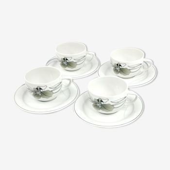 4 tasses à café thé et soucoupes faïencerie Winteing Bavaria décors Denise