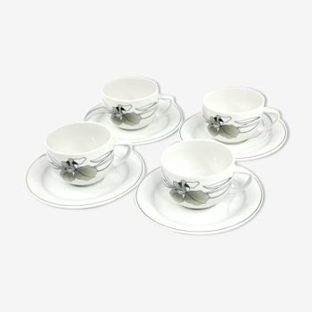 4 coffee cups tea saucers earthenware Winteing Bavaria decorations Denise