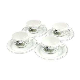 4 coffee cups tea saucers earthenware Winteing Bavaria decorations Denise