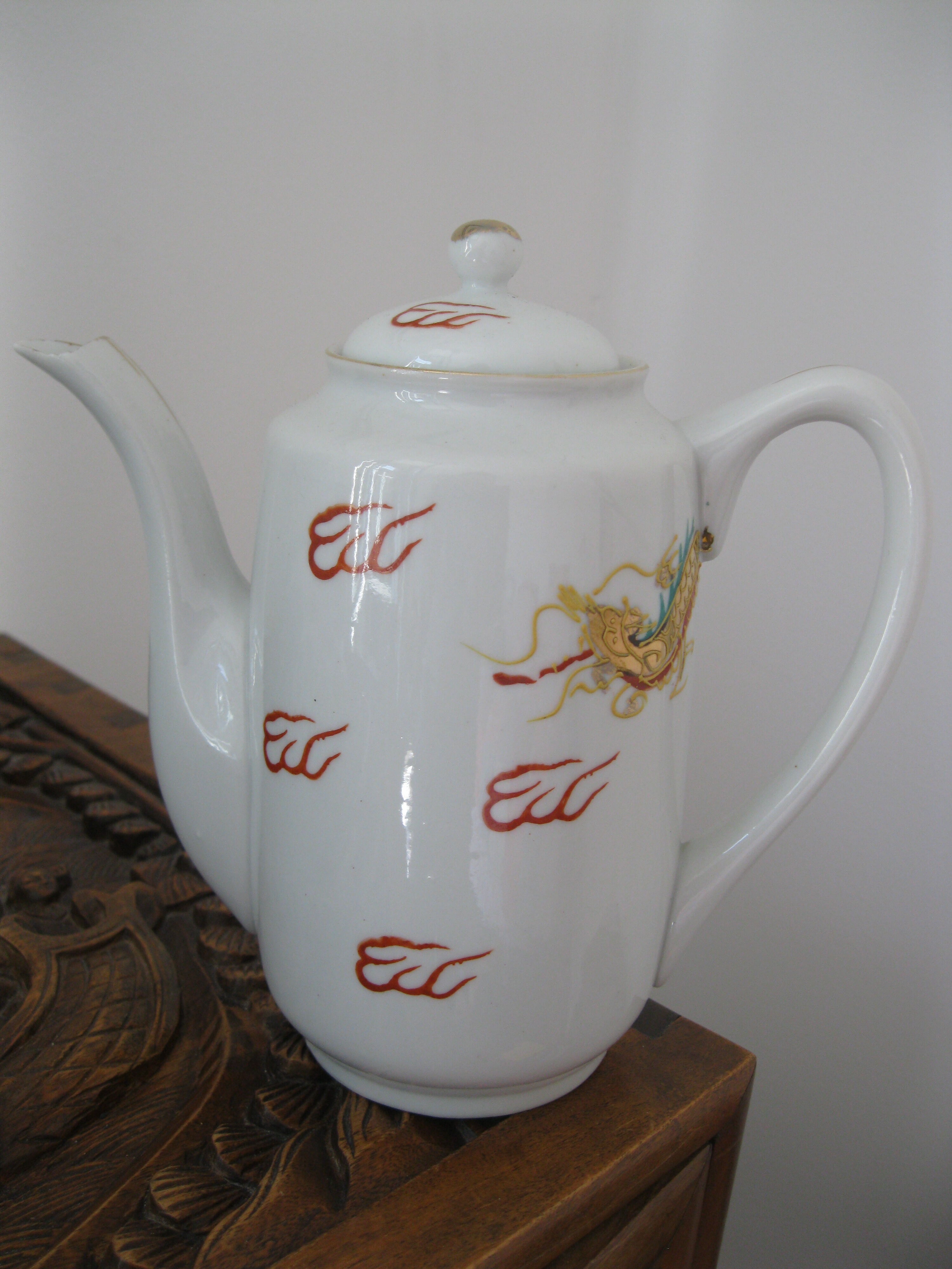 Asian porcelain dragon coffee set