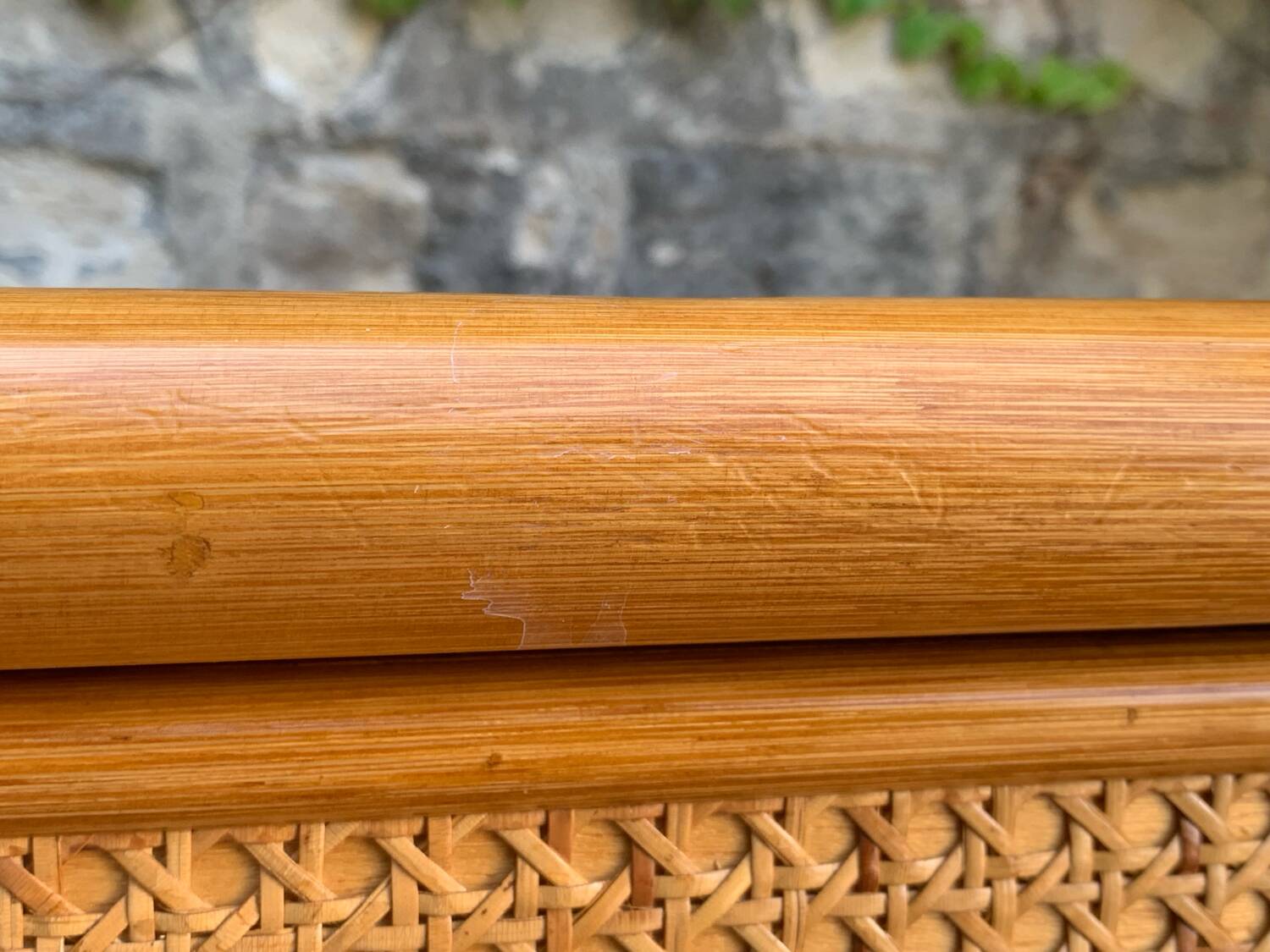 Chest of drawers and bedside table in rattan cane and oak, vintage 1970s