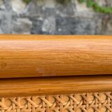 Chest of drawers and bedside table in rattan cane and oak, vintage 1970s