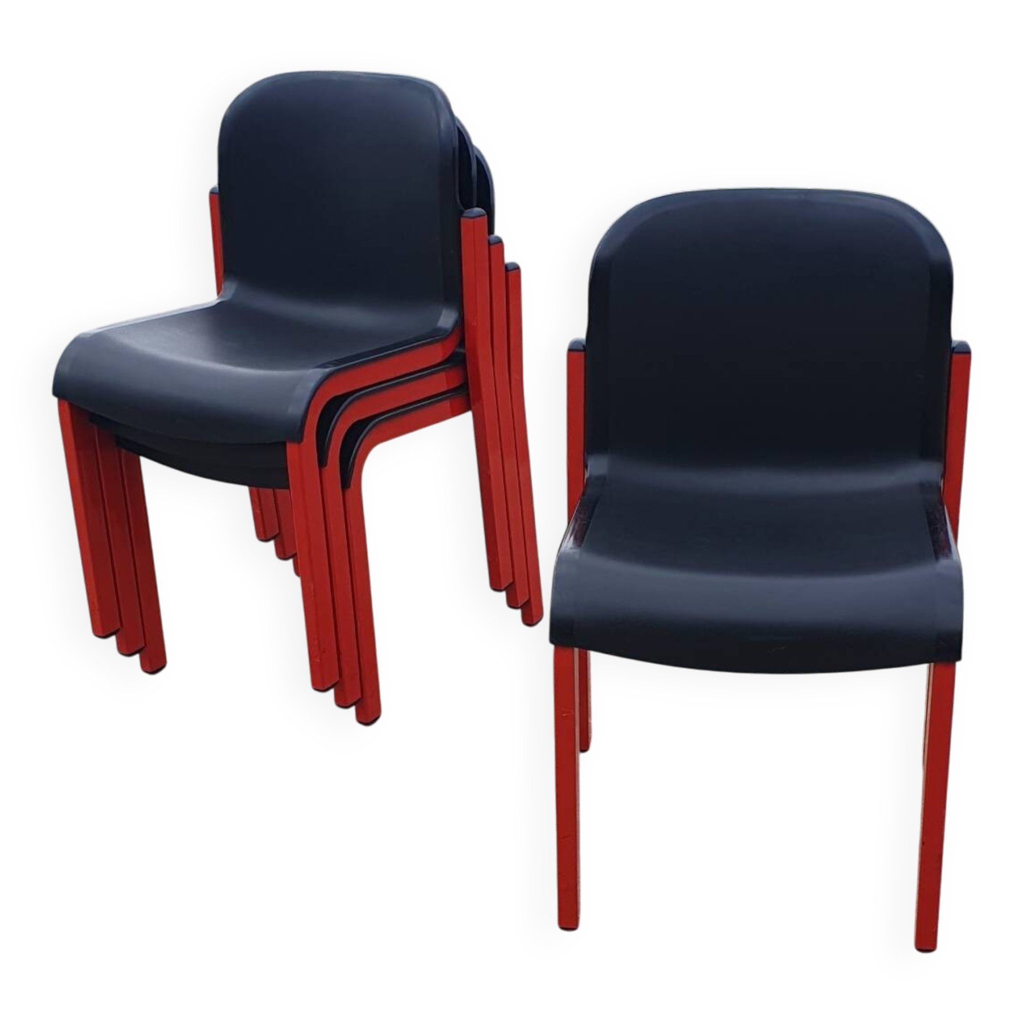 Set 4 - stackable chair Typy Massimo Papiri black red postmodern 1990s