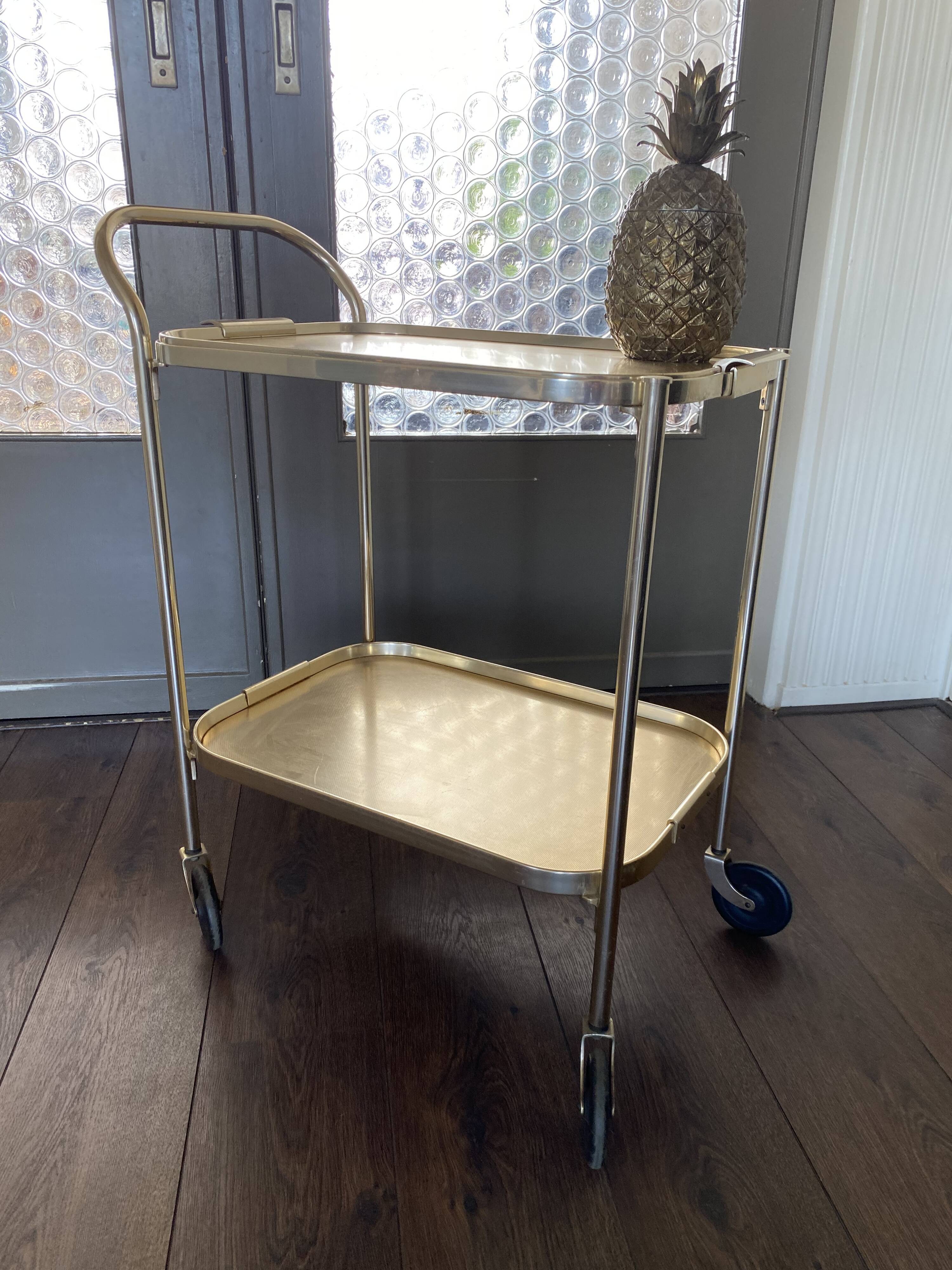 Chariot de service de régence du milieu du siècle en or de Kaymet, années 1950