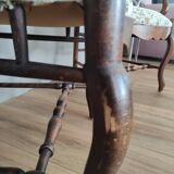 Pair of Provencal armchairs in brown wood and floral fabric