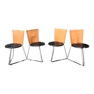 4 chaises empilables et pliables en cuir, Gaspare Cairoli, Édition Seccose 1980