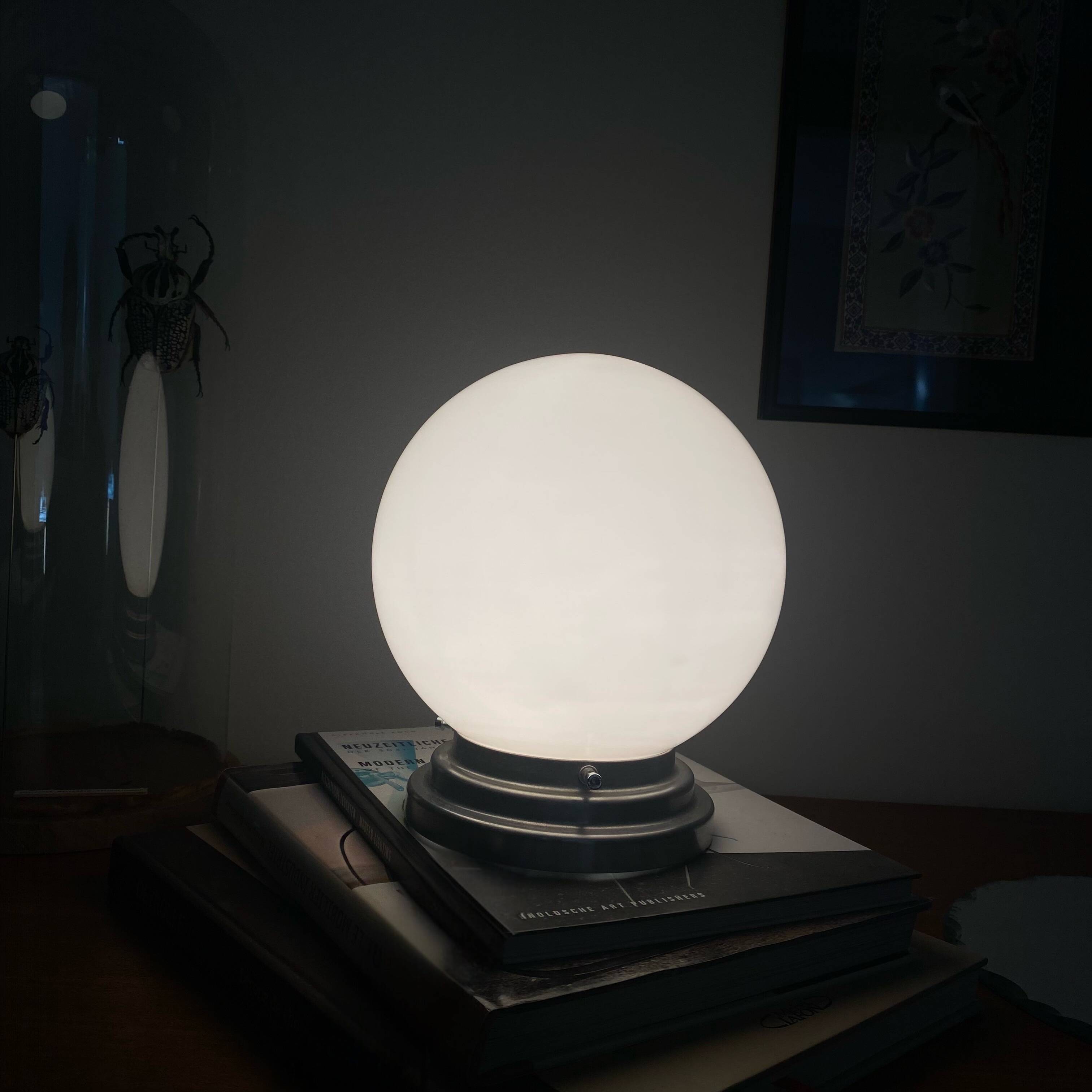 Ceiling light fixture globe white opal glass 20 cm aluminium base