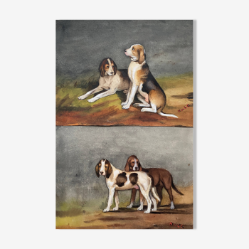 During 19th century watercolor paintings Anglo-artesian dogs and recri signed H. de LC