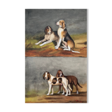Pendant Tableaux aquarelle XIX° Chiens anglo-artésiens et récri signé H. de L.C.